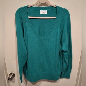 Old Navy Kelly Green So Soft V-Neck Pullover Sweater Sz XL Preppy Academia